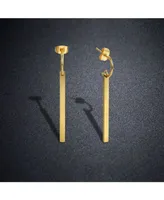 Steeltime Stainless Steel 18K Micron Gold Plated Long Bar Drop Earrings - Gold