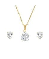 Steeltime 18K Micron Gold Plated Stainless Steel Pear Shaped Pendant Necklace Set, 2 Piece - Gold