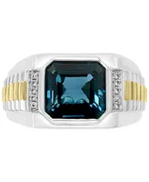 Effy Men's London Blue Topaz (5-5/8 ct. t.w.) & Diamond (1/10 ct. t.w.) Ring in Sterling Silver & 18k Gold-Plate