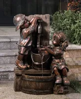 Glitzhome Boy and Girl Sculptural Outdoor Fountain with Pump and Led Lights, 25.5"