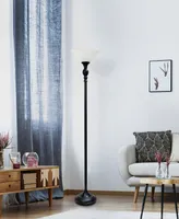 Elegant Designs 1 Light Torchiere Floor Lamp with Marbleized White Glass Shade