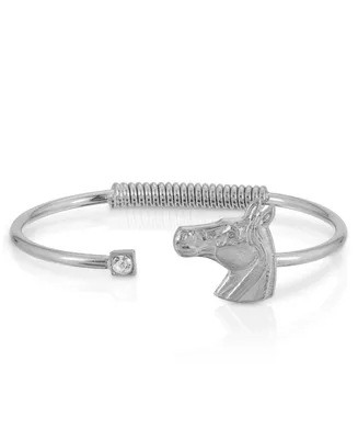 2028 Silver-Tone Clear Crystal and Horse Accent Hinge Bracelet