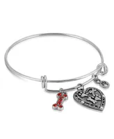 2028 Pewter Heart Bone Paw Print Charm Bracelet