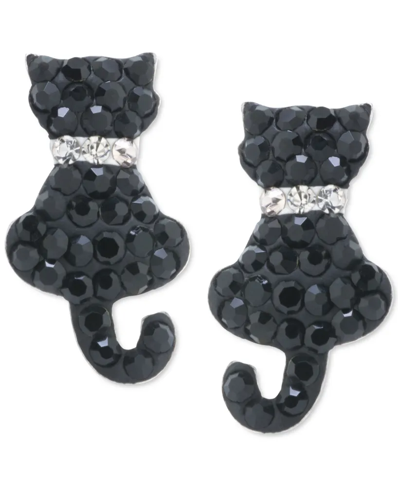 Crystal Cat Stud Earrings in Sterling Silver