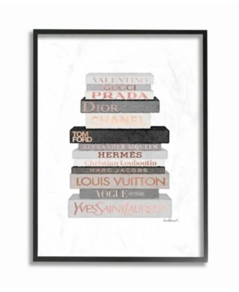 Stupell Industries Neutral Gray Rose Gold Tone Fashion Bookstack Framed Texturized Art Collection