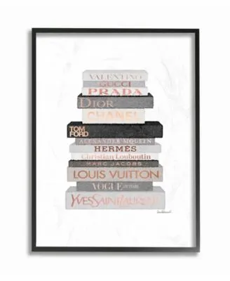 Stupell Industries Neutral Gray Rose Gold Tone Fashion Bookstack Framed Texturized Art Collection