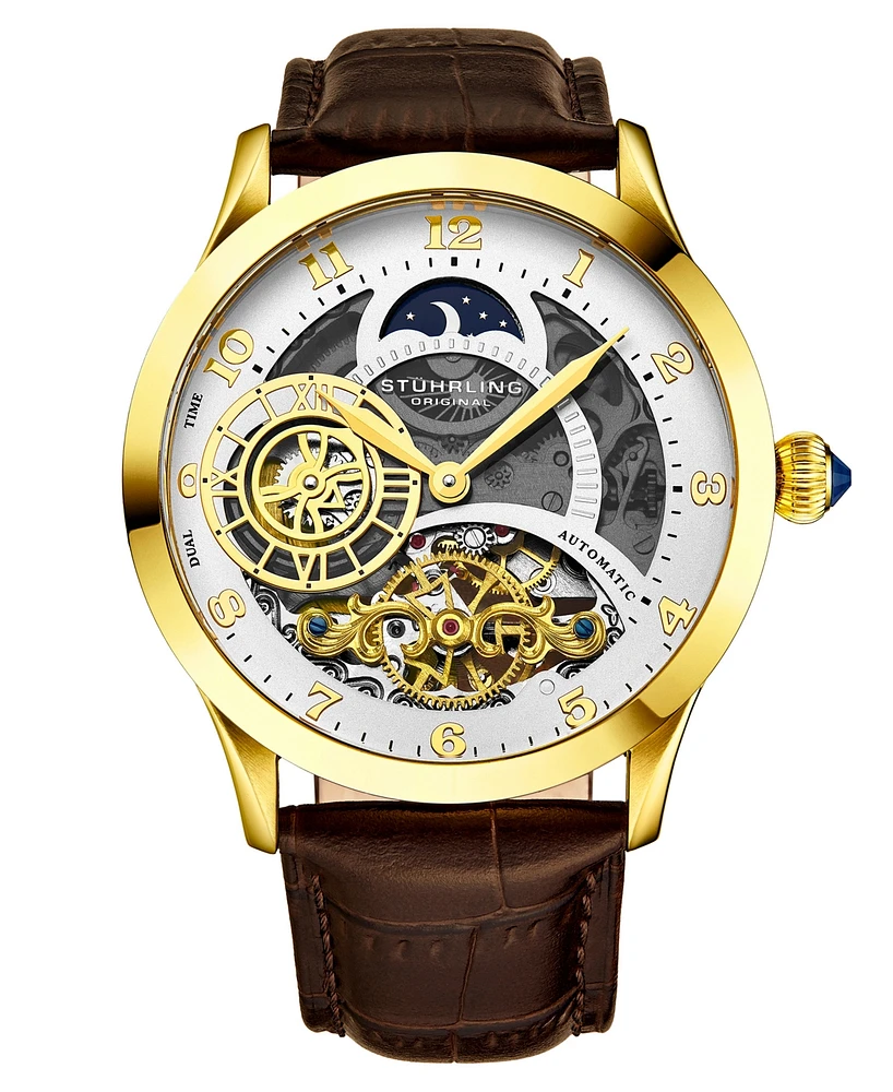 Stuhrling Men's Brown Leather Strap Watch 44mm