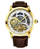 Stuhrling Men's Brown Leather Strap Watch 44mm