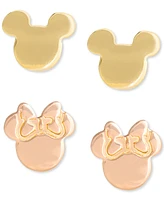 Disney Children's 2-Pc. Set Mickey & Minnie Stud Earrings in 18k Gold- & 18k Rose Gold-Plated Sterling Silver