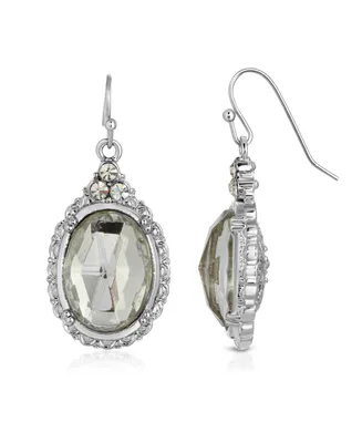 2028 Silver-Tone Crystal Oval Drop Earrings