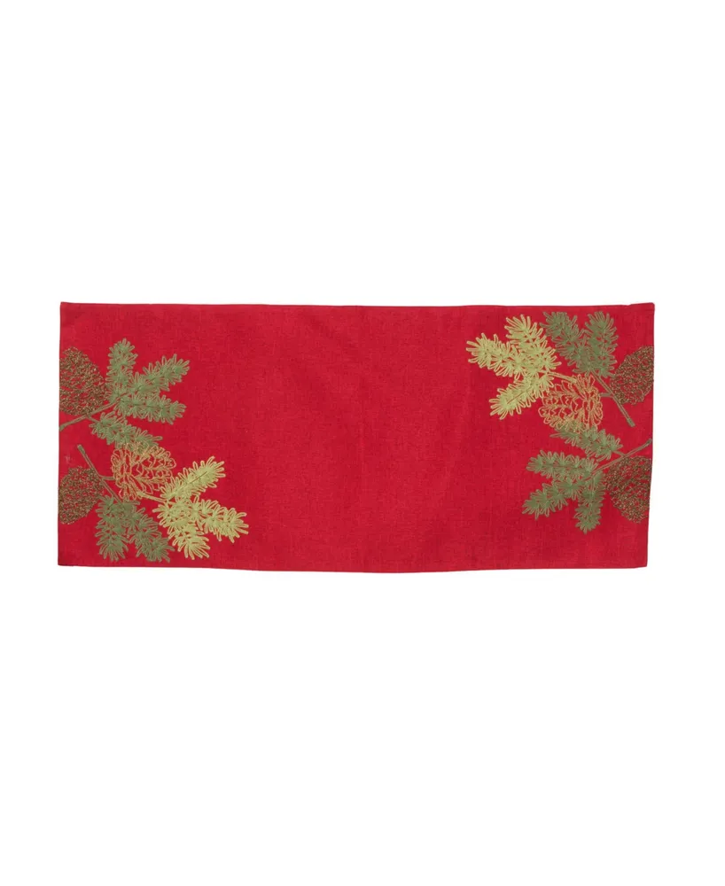 Manor Luxe Christmas Pine Tree Branches Embroidered Double Layer Table Runner