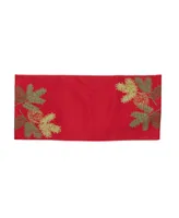 Manor Luxe Christmas Pine Tree Branches Embroidered Double Layer Table Runner