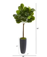 Nearly Natural 51in. Fiddle Leaf Artificial Tree in Gray Planter Real Touch