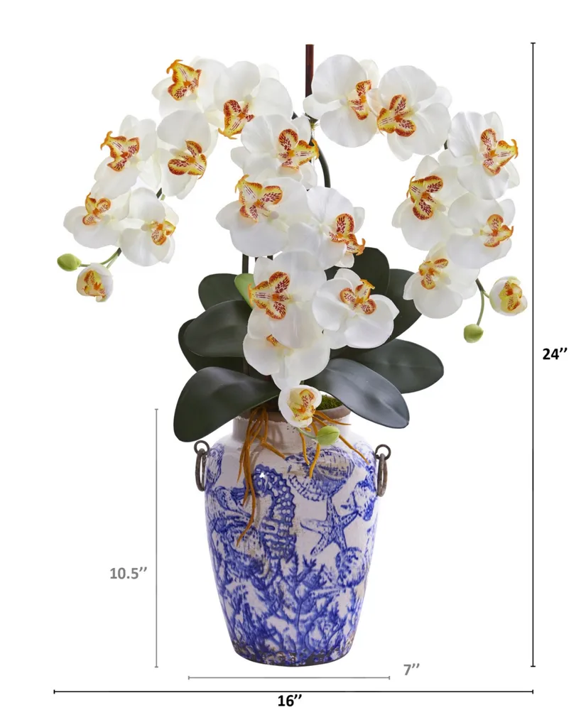 Nearly Natural 24in. Phalaenopsis Orchid Artificial Arrangement in Weathered Ocean Vase