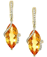 Sunset by Effy Citrine & Diamond Drop Earrings 14k Gold (Also available Pink Amethyst, Green Amethyst and London Blue Topaz)