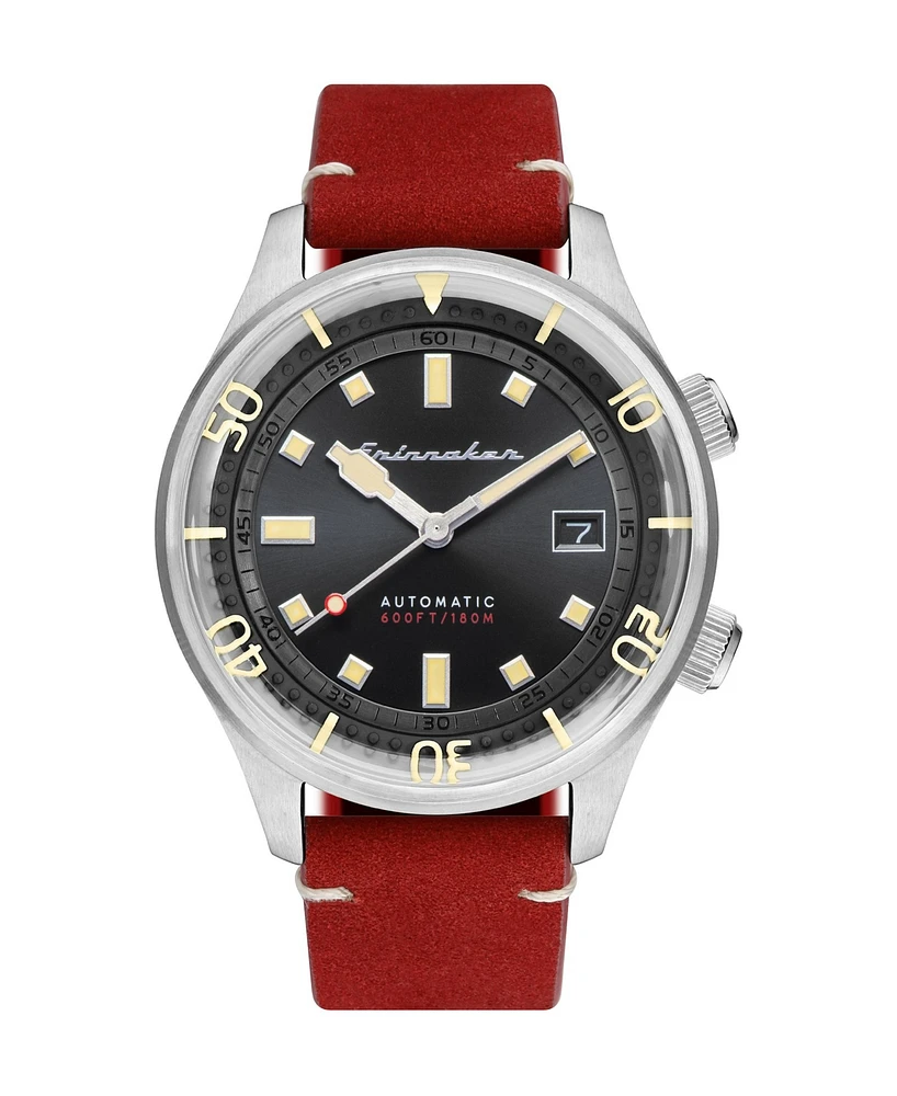 Spinnaker Men's Bradner Automatic Red Genuine Leather Strap Watch 42mm