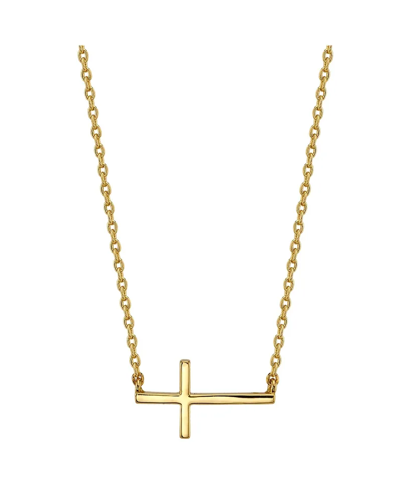 Unwritten Thin East West Cross Station Plated Silver Necklace