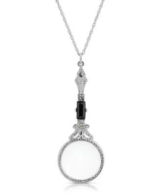 2028 Silver-Tone Black and Hematite Magnifier Necklace