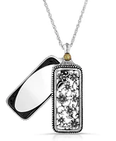 2028 Women's Pewter Flower Filigree Mirror Necklace