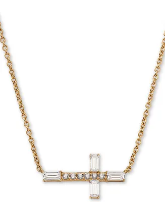 Ava Nadri 18k Gold-Plated Cubic Zirconia East-West Cross Pendant Necklace, 16" + 1" extender
