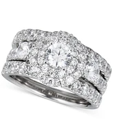 Diamond Double Halo 3-Pc. Bridal Set (3 ct. t.w.) in 14k White Gold