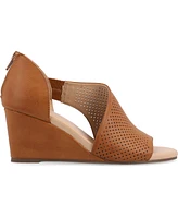 Journee Collection Women's Aretha Perforated Peep Toe Wedge Sandals