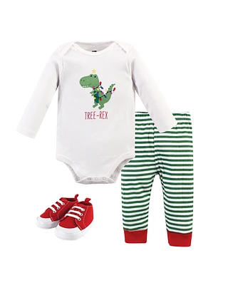 Hudson Baby Baby Boys Hudson Cotton Bodysuit, Pant and Shoe 3pc Set, Tree Rex, 9-12 Months
