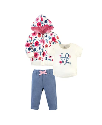 Touched by Nature Toddler Girls Cotton Hoodie, Bodysuit or Tee Top, and Pant, Garden Floral Toddler, 5