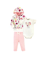 Touched by Nature Baby Girls Organic Cotton Hoodie, Bodysuit or Tee Top, and Pant, Botanical, 18-24 Months