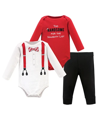 Little Treasure Baby Boys Suspenders Bodysuit and Pant Set, Pack of 3