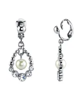 2028 Silver Tone Imitation Pearl and Crystal Clip Drop Earrings