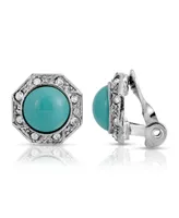 2028 Gold Tone Turquoise Color Crystal Round Button Clip Earring