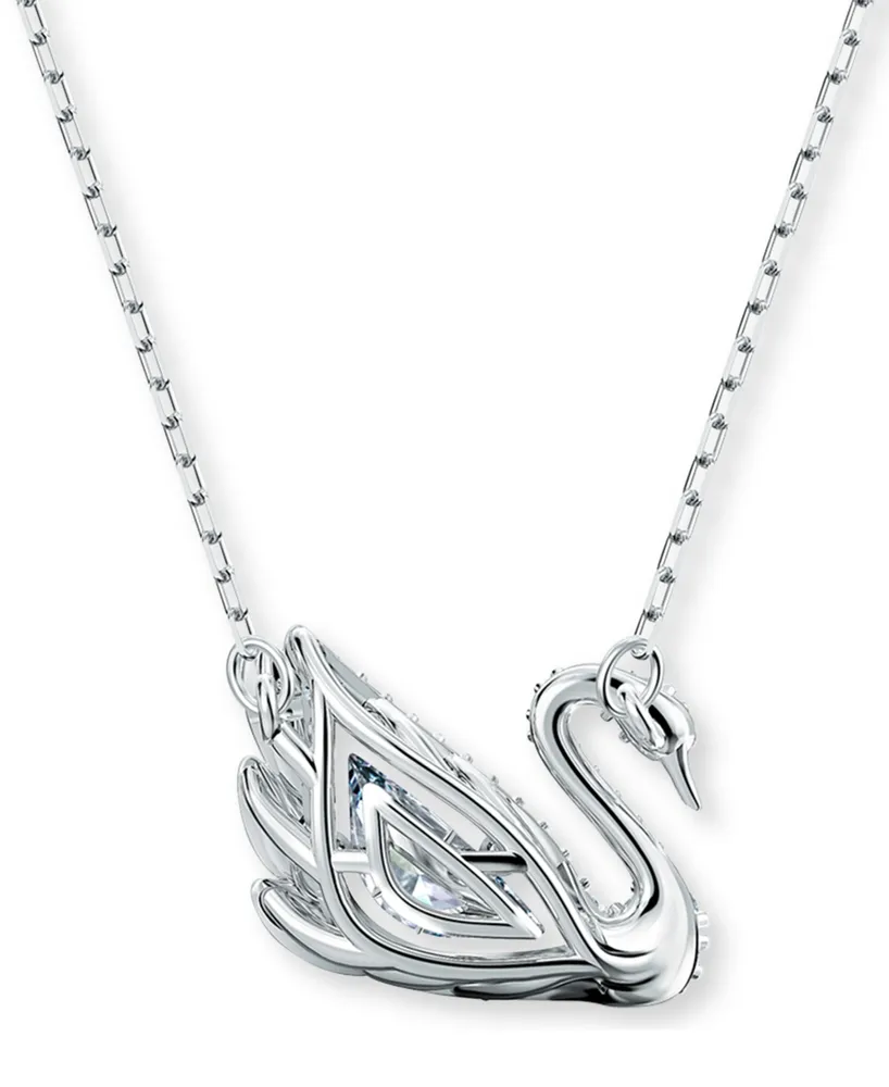 Swarovski Silver-Tone Dancing Swan Crystal Pendant Necklace, 15" + 2" extender