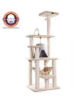 Armarkat 65" Real Wood Cat Tree with Sisal Rope, Hammock, and Soft-Side Playhouse - Model A6501
