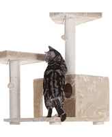 Armarkat 72" Beige Real Wood Cat Tree with Condo, Scratching Post and Multiple Perches