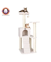 Armarkat Ivory Fleece Covered 53" High Real Wood Cat tre, B5301 - Classic Cat Tree with Ramp, Perch, and Playhouse