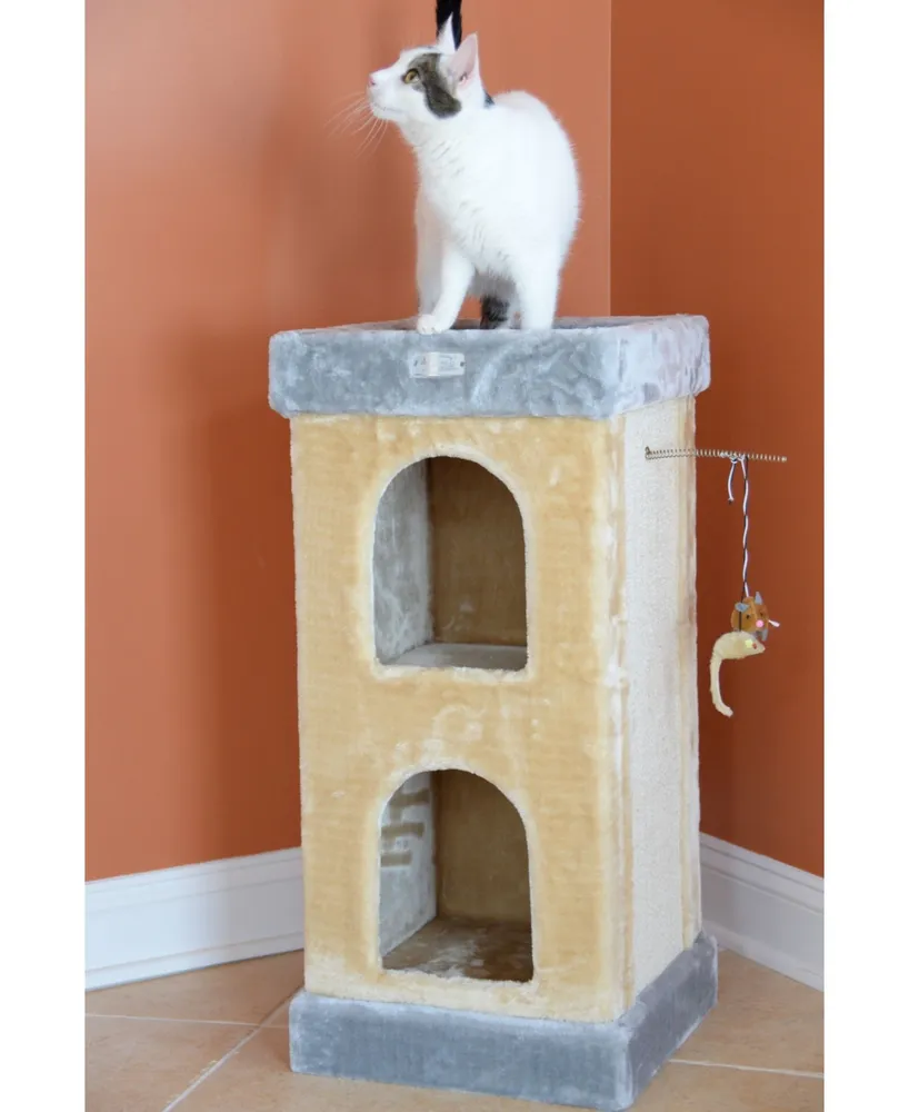 Armarkat Double Condo Real Wood Cat House With Scratching Carpet
