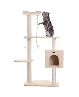 Armarkat Faux Fur Covered Real Wood Cat Scratch Furniture, 57inch Height Beige Kitty Playing Centre A5708