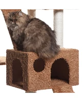 Armarkat 74" Multi-Level Real Wood Cat Tree with ScratchhIng Posts, Large Platform, and Sisal Scratching Posts in Ochre Brown