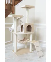 GleePet GP78570921 57-Inch Real Wood Cat Tree In Beige With Perches, Running Ramp, Condo And Hammock