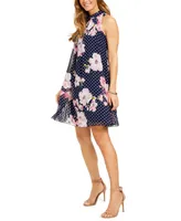 Robbie Bee Petite Floral-Print Trapeze Dress
