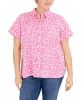 Tommy Hilfiger Plus Size Floral-Print Button-Down Camp Shirt, Created for Macy's