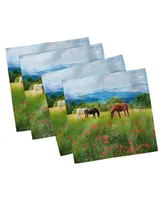 Ambesonne Horses Set of 4 Napkins, 18" x 18"