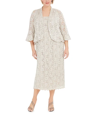 R & M Richards Plus Lace Dress Ruffled Jacket