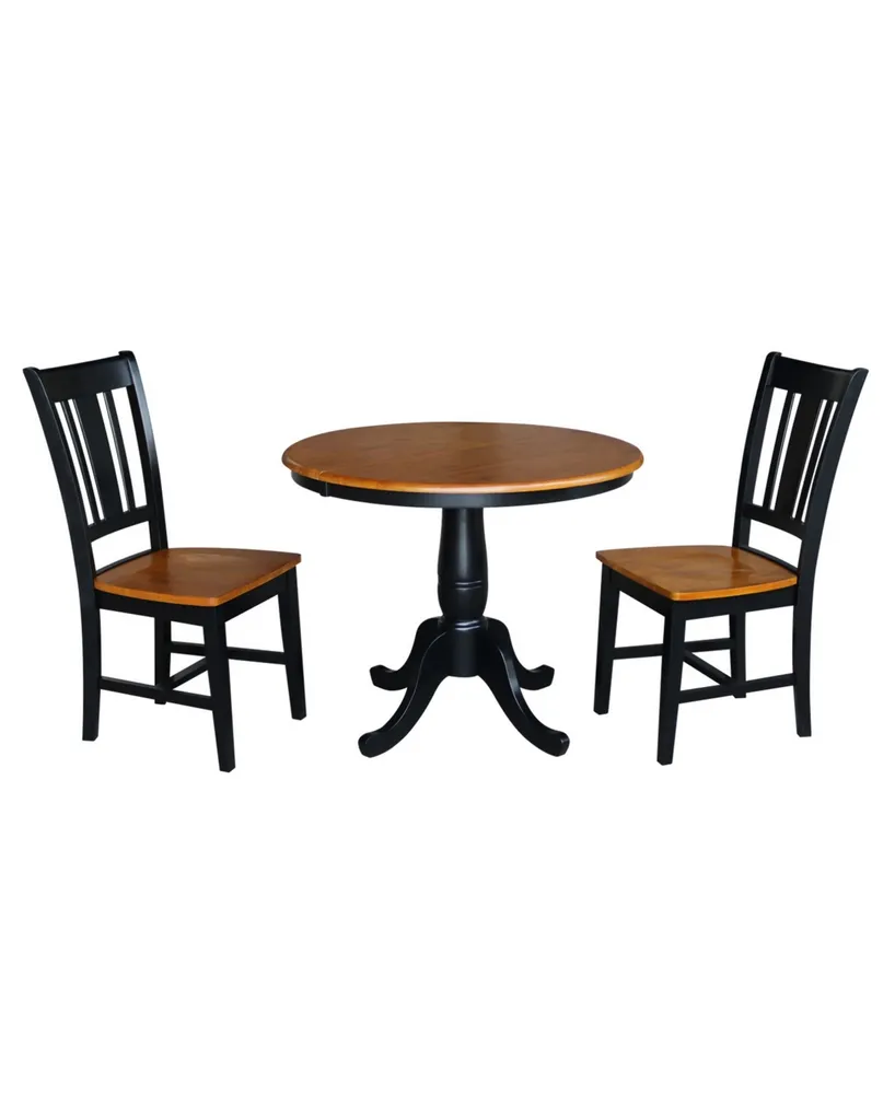 International Concepts 36" Round Top Pedestal Ext Table with 12" Leaf and 2 San Remo Chairs