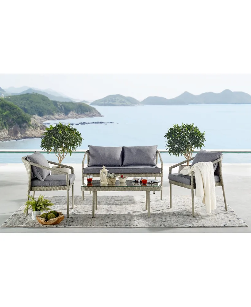 Alaterre Furniture Windham All-Weather Wicker Outdoor Conversation Set with Coffee Table Set
