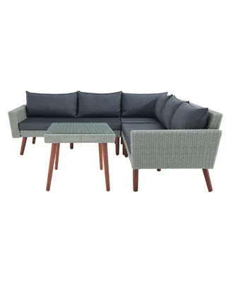 Alaterre Furniture Albany All-Weather Wicker Outdoor Corner Sectional Sofa with Square Cocktail Table Set