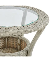 Alaterre Furniture Haven All-Weather Wicker Set Outdoor Recliners with Ottomans and Round Glass Top Accent Table