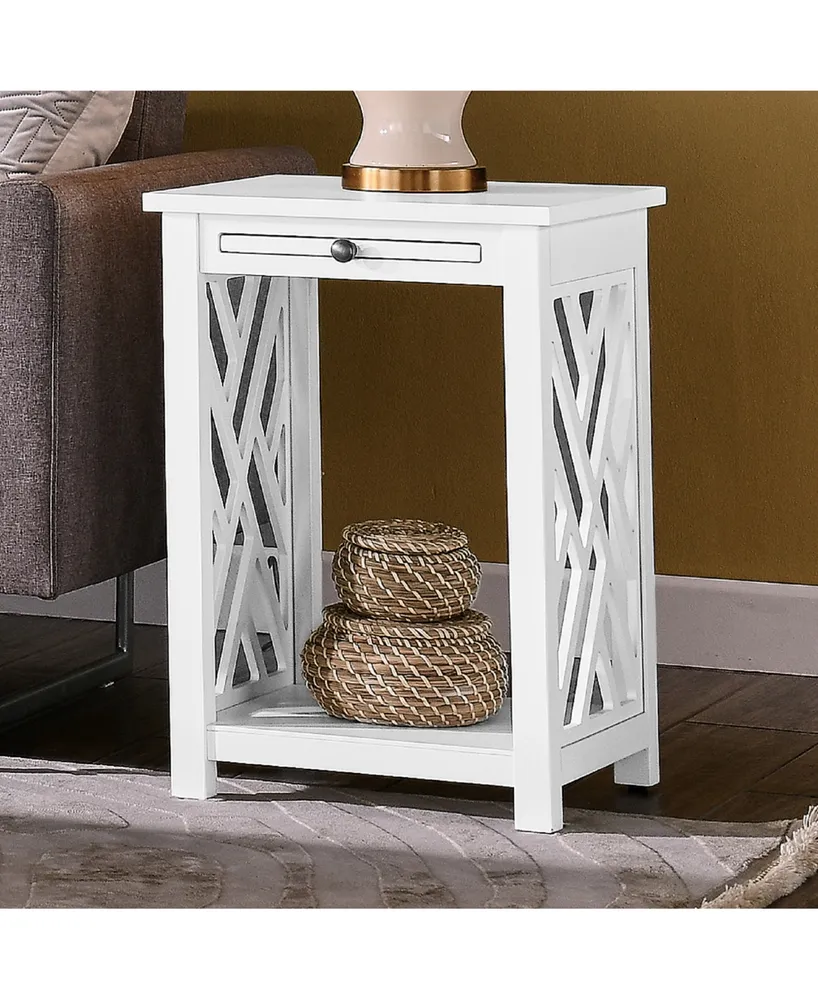 Alaterre Furniture Coventry Wood End Table with Tray Shelf and Bottom Shelf