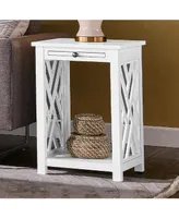 Alaterre Furniture Coventry Wood End Table with Tray Shelf and Bottom Shelf